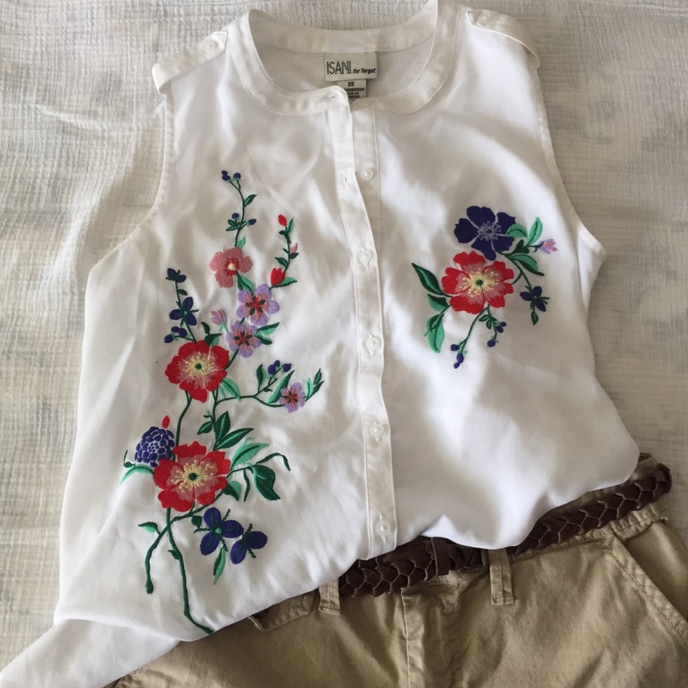 Isani for Target sleeveless embroidered blouse